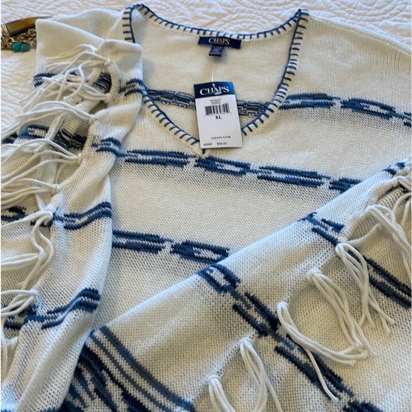 XL CHAPS DENIM CO WESTERN STYLE PONCHO V-NECK SWEATER Armholes RalphLaurenCo.NWT - Picture 13 of 16